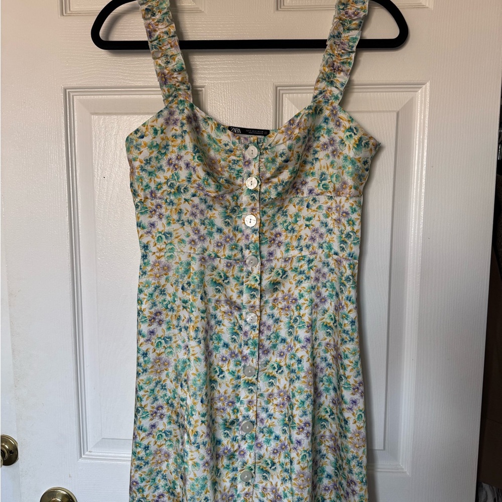 Zara Floral Mini Dress in Blue and Yellow